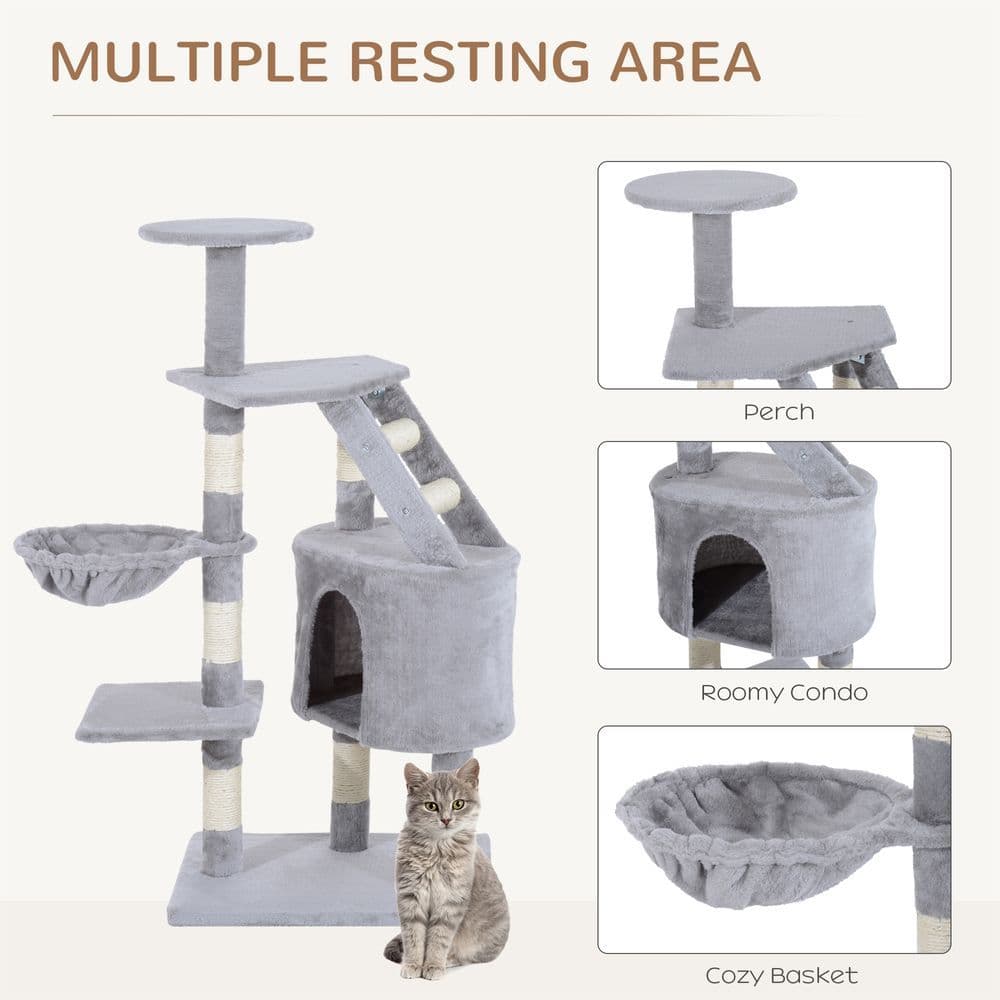 image-Deluxe Cat Tree Climb Post Kitten Scratching Condo Furniture Activity Pawhut