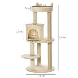 image-3-Tier Deluxe Cat Activity Tree Scratching Posts Kitten Beige Pawhut