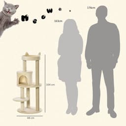 image-3-Tier Deluxe Cat Activity Tree Scratching Posts Kitten Beige Pawhut