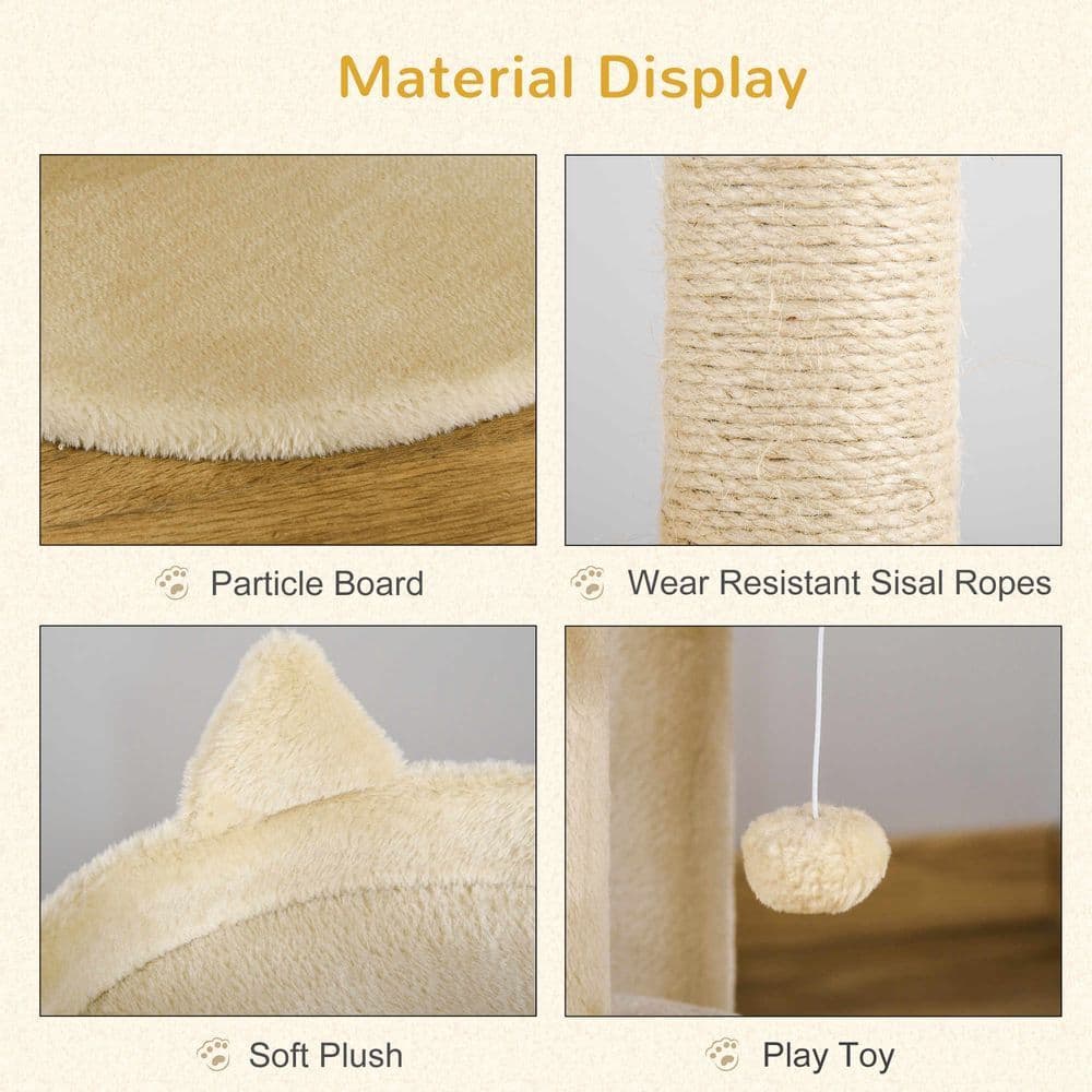 image-3-Tier Deluxe Cat Activity Tree Scratching Posts Kitten Beige Pawhut