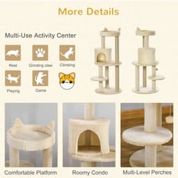 image-3-Tier Deluxe Cat Activity Tree Scratching Posts Kitten Beige Pawhut