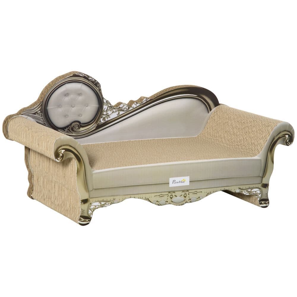 image-Cat Scratching Bed Pet Scratcher Modern Furniture w/ Catnip - Brown Pawhut
