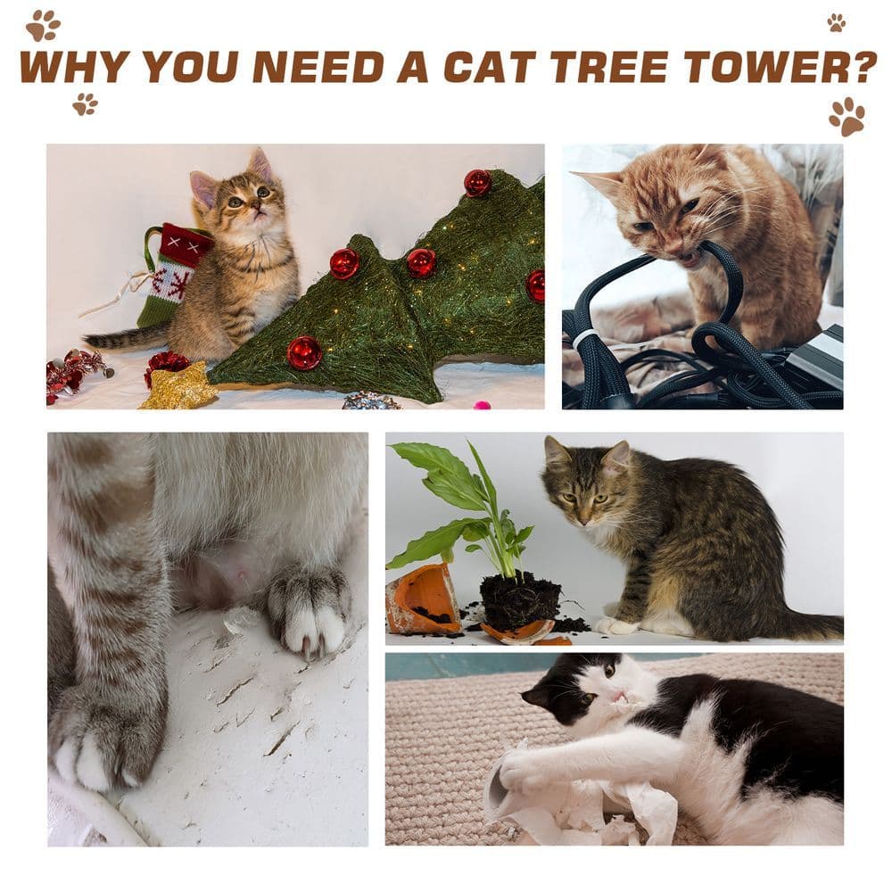 image-Cat Tree Tower Activity Center Climbing Stand with Scratching Posts Pawhut