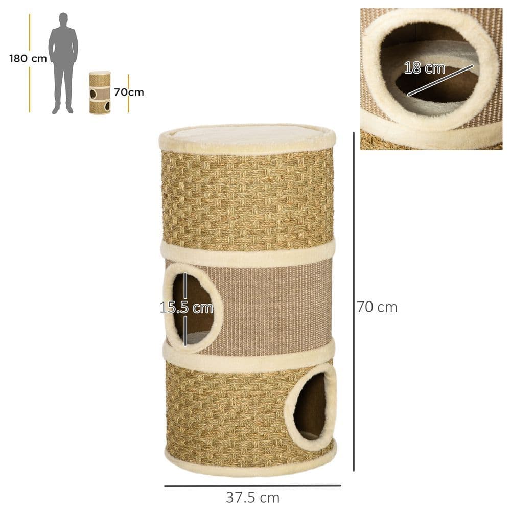 image-Cat Scratching Barrel Kitten Tree Tower with Sisal and Seaweed Rope Pawhut