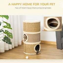 image-Cat Scratching Barrel Kitten Tree Tower with Sisal and Seaweed Rope Pawhut