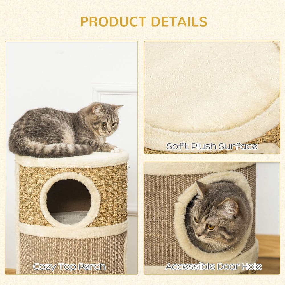 image-Cat Scratching Barrel Kitten Tree Tower with Sisal and Seaweed Rope Pawhut