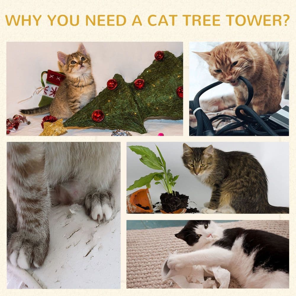 image-Cat Scratching Barrel Kitten Tree Tower with Sisal and Seaweed Rope Pawhut