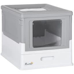 image-Hooded Cat Litter Box, Portable Pet Toilet, W/ Scoop, Tray, Grey Pawhut