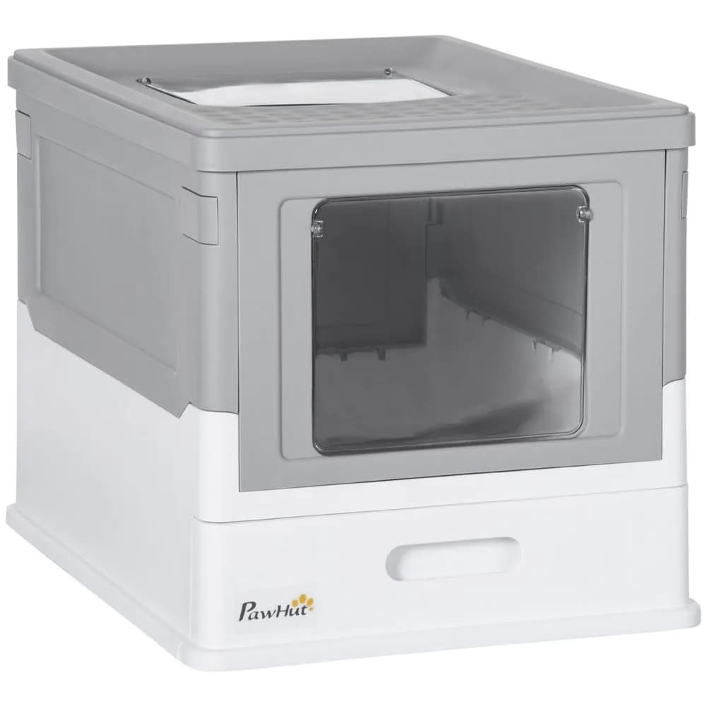 image-Hooded Cat Litter Box, Portable Pet Toilet, W/ Scoop, Tray, Grey Pawhut