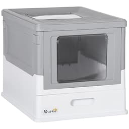 image-Hooded Cat Litter Box, Portable Pet Toilet, W/ Scoop, Tray, Grey Pawhut