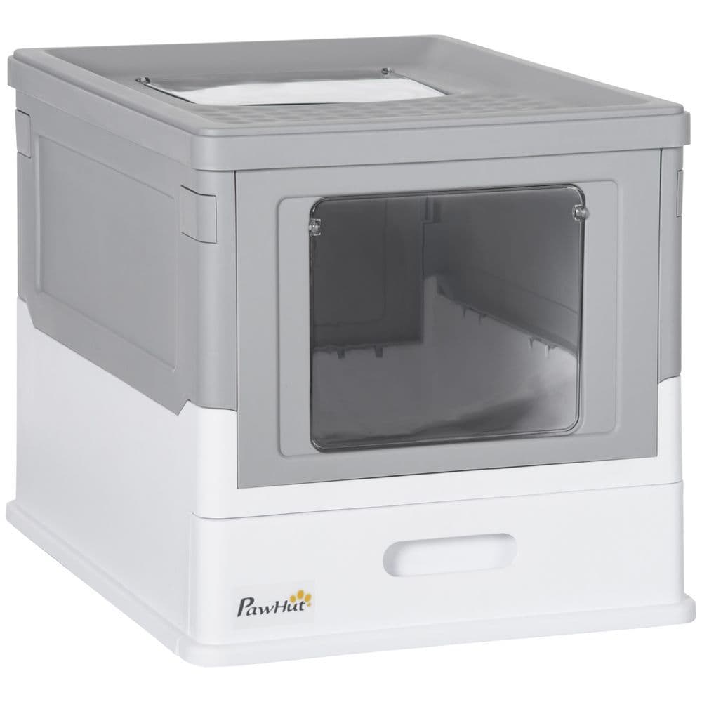 image-Hooded Cat Litter Box, Portable Pet Toilet, W/ Scoop, Tray, Grey Pawhut