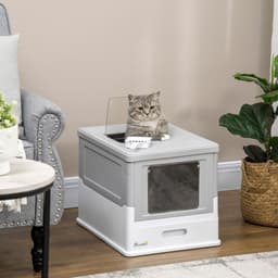 image-Hooded Cat Litter Box, Portable Pet Toilet, W/ Scoop, Tray, Grey Pawhut