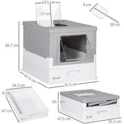 image-Hooded Cat Litter Box, Portable Pet Toilet, W/ Scoop, Tray, Grey Pawhut