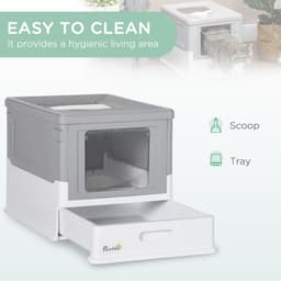 image-Hooded Cat Litter Box, Portable Pet Toilet, W/ Scoop, Tray, Grey Pawhut
