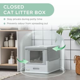 image-Hooded Cat Litter Box, Portable Pet Toilet, W/ Scoop, Tray, Grey Pawhut