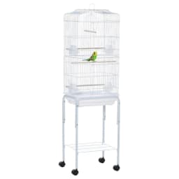 image-Bird Cage for Budgie Finch Canary Parakeet W/ Stand Sliding Tray White Pawhut