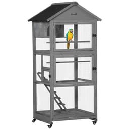 image-Bird Cage Wooden Aviary for Canary Cockatiel Parrot w/ Wheels Tray