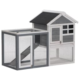 image-122cm Wooden Rabbit Hutch Bunny Cage Pet House with Tray Ladder Run Pawhut