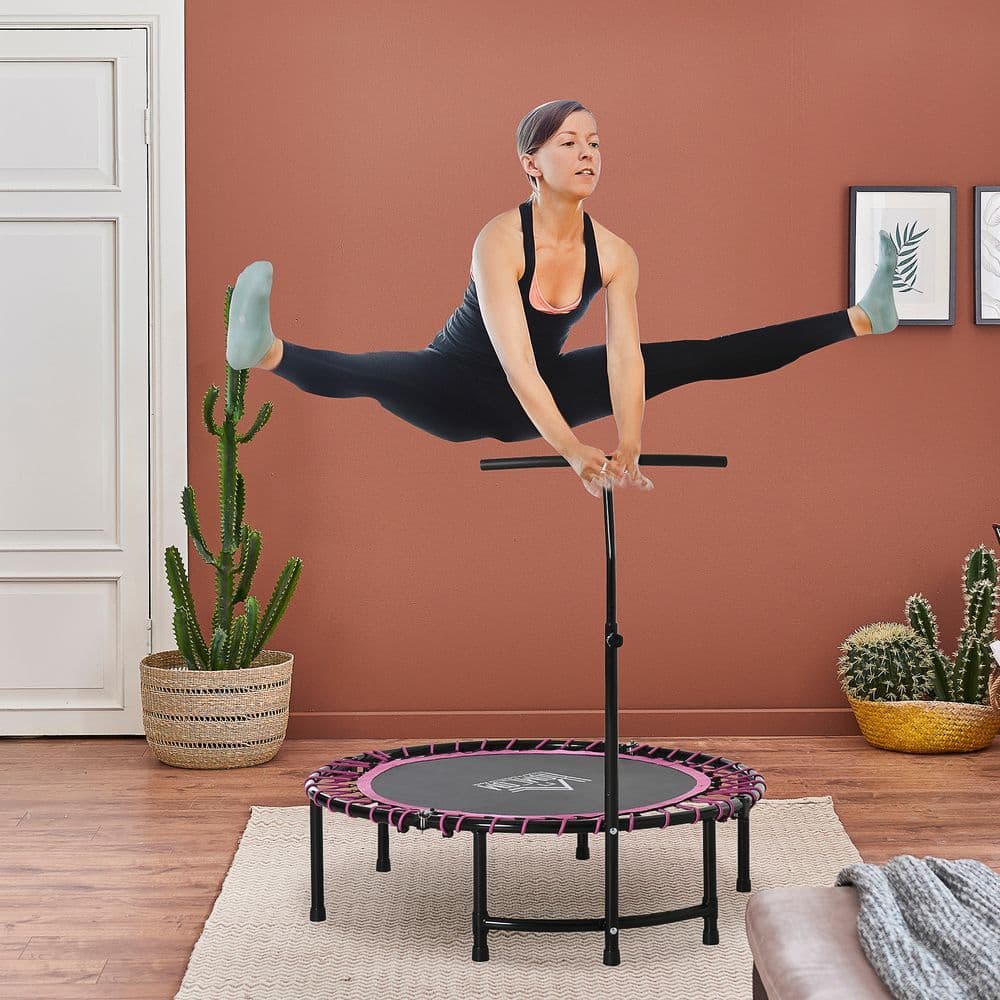 image-Trampoline Outdoor Bouncer Jumper Adjustable Handle Adult Kid Pink HOMCOM