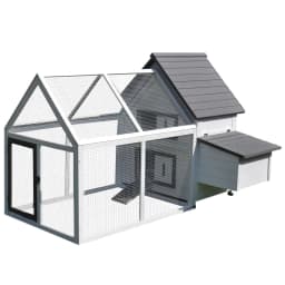 image-Wooden Chicken Coop Hen House Enclosure with Ramp Run Nesting Box Pawhut