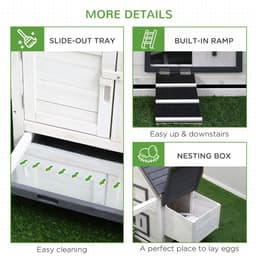 image-Wooden Chicken Coop Hen House Enclosure with Ramp Run Nesting Box Pawhut