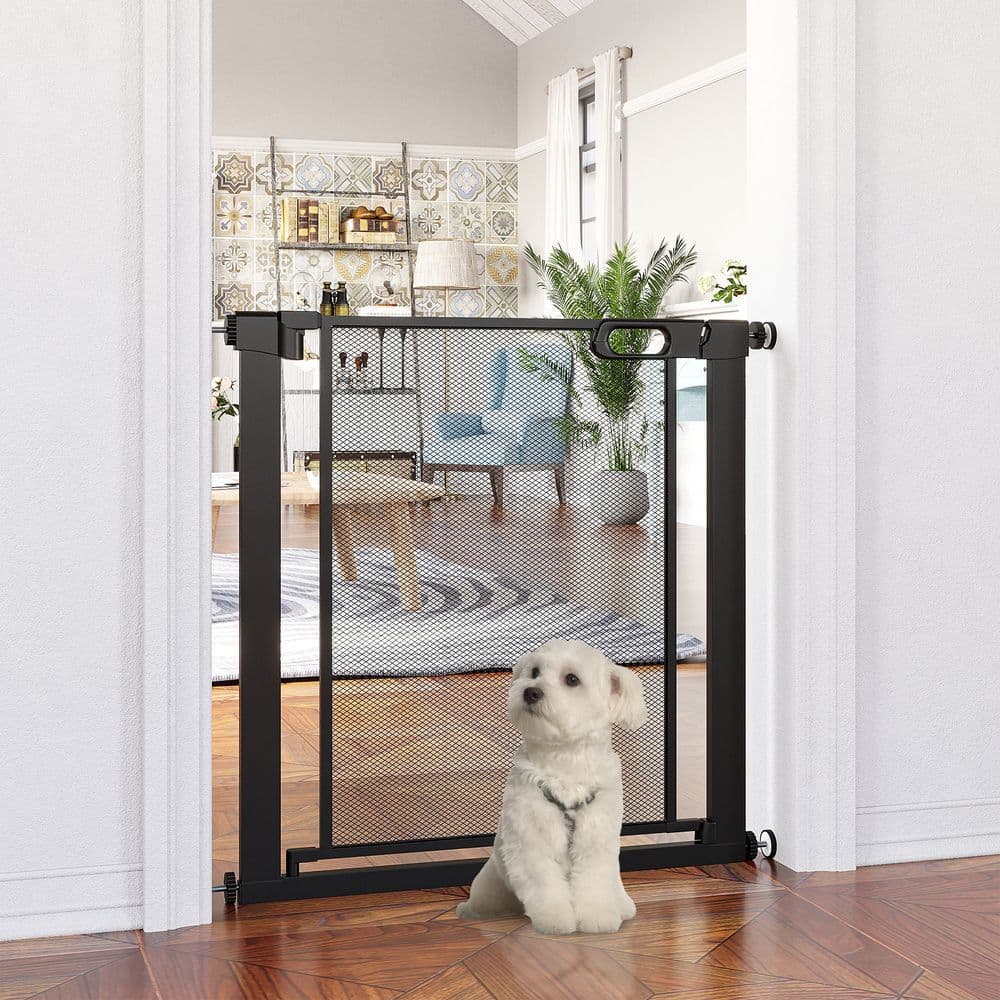image-Pressure Fit Safety Gate for Stairs w/ Auto Close 75-82 cm - Black Pawhut