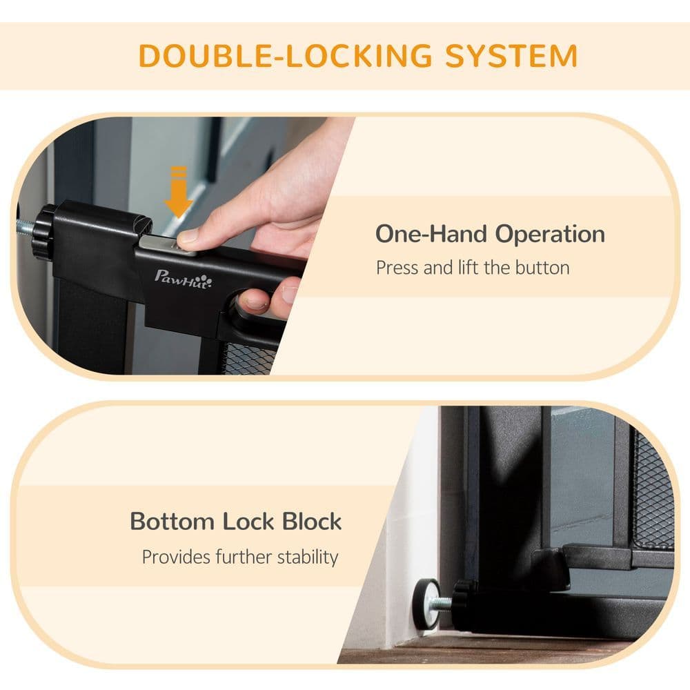 image-Pressure Fit Safety Gate for Stairs w/ Auto Close 75-82 cm - Black Pawhut