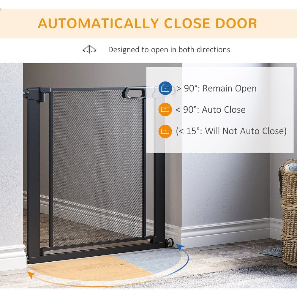 image-Pressure Fit Safety Gate for Stairs w/ Auto Close 75-82 cm - Black Pawhut