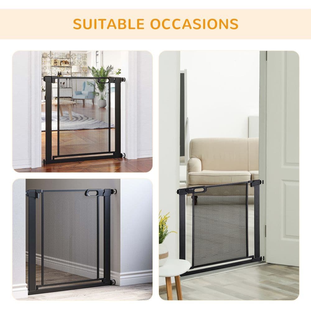 image-Pressure Fit Safety Gate for Stairs w/ Auto Close 75-82 cm - Black Pawhut