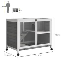 image-Wood Rabbit Hutch Bunny Cage Pet House Indoor W/ Tray Ramp, Grey Pawhut