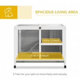 image-Wood Rabbit Hutch Bunny Cage Pet House Indoor W/ Tray Ramp, Grey Pawhut