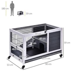 image-Wood Indoor Rabbit Hutch Elevated 2-Floor Guineas Pigs Cage w/ Wheels Pawhut