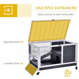 image-Wood Indoor Rabbit Hutch Elevated 2-Floor Guineas Pigs Cage w/ Wheels Pawhut