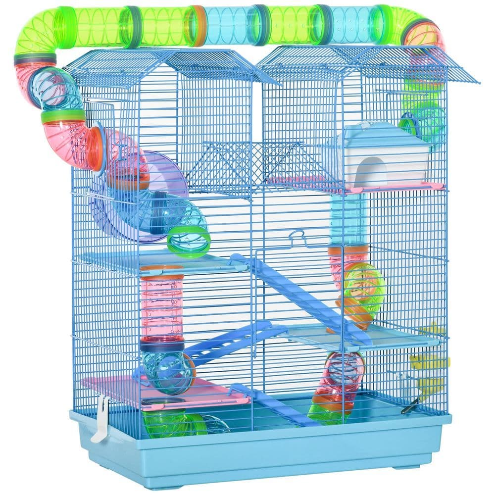 image-5 Tiers Hamster Cage Animal Travel Carrier Habitat W/ Accessories Pawhut