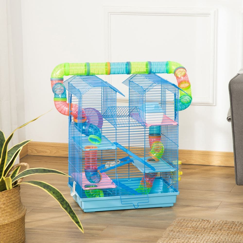 image-5 Tiers Hamster Cage Animal Travel Carrier Habitat W/ Accessories Pawhut
