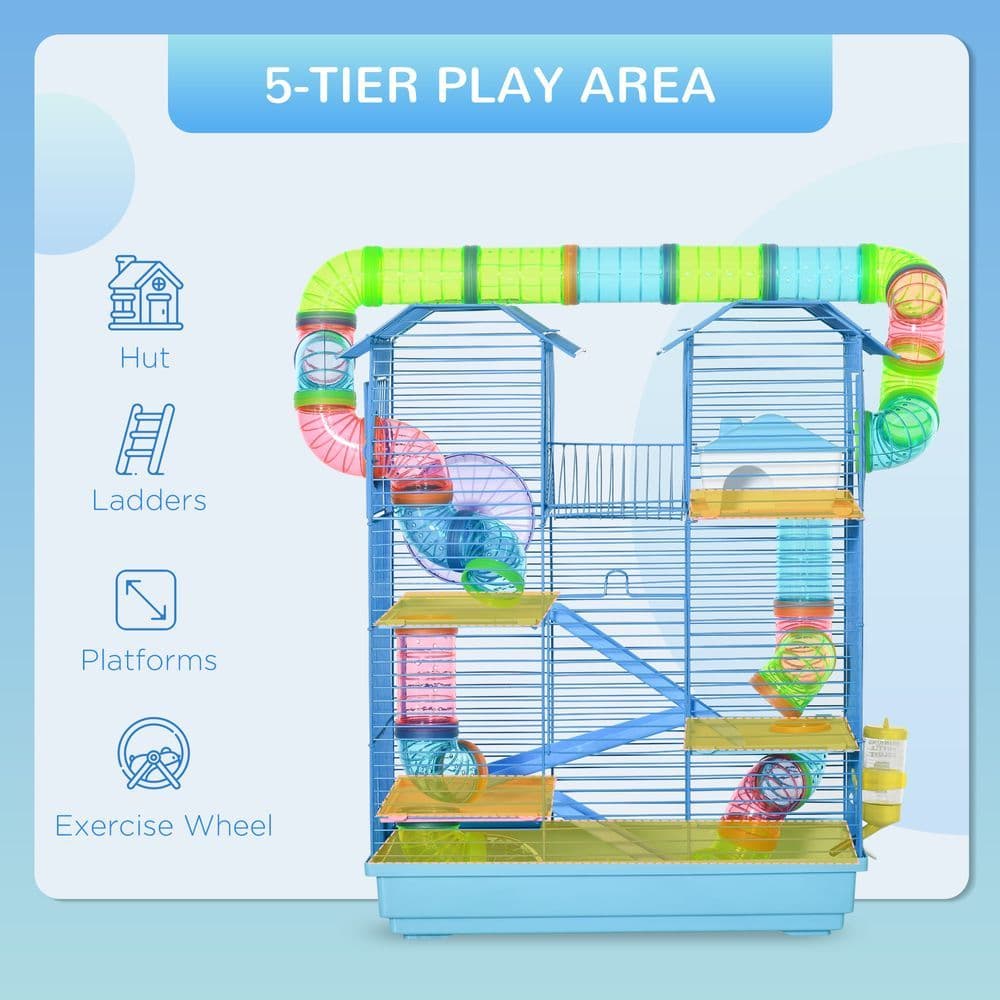 image-5 Tiers Hamster Cage Animal Travel Carrier Habitat W/ Accessories Pawhut