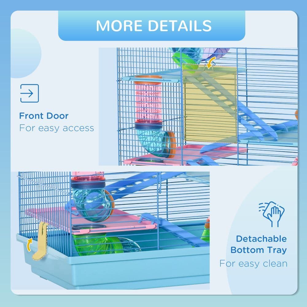 image-5 Tiers Hamster Cage Animal Travel Carrier Habitat W/ Accessories Pawhut