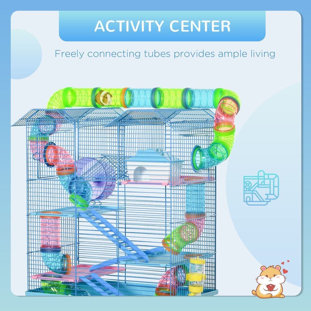 image-5 Tiers Hamster Cage Animal Travel Carrier Habitat W/ Accessories Pawhut