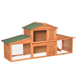 image-Deluxe Fir Wood Rabbit Hutch 2-Tier Metal Guinea Pig Small Animal House Pawhut
