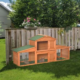 image-Deluxe Fir Wood Rabbit Hutch 2-Tier Metal Guinea Pig Small Animal House Pawhut