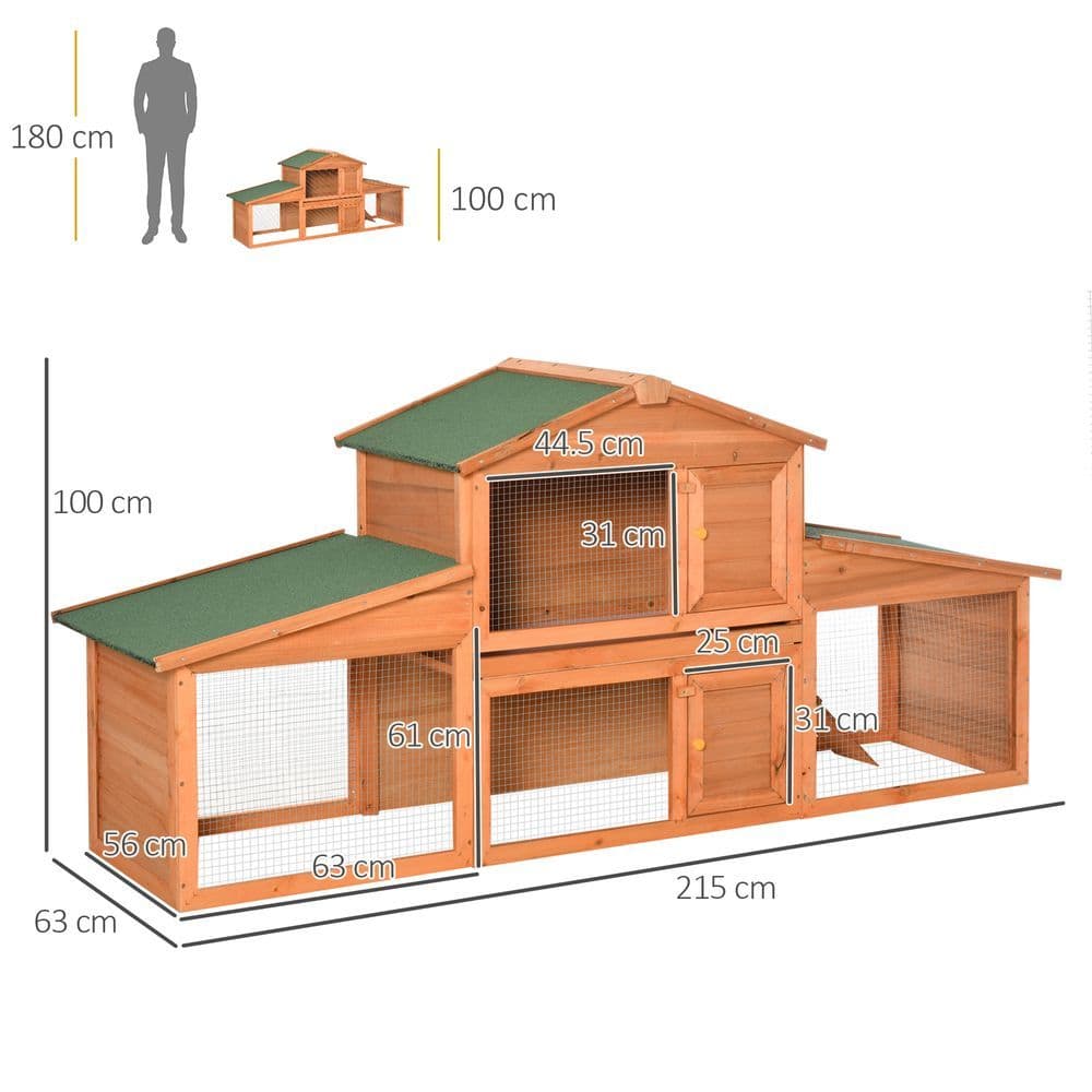 image-Deluxe Fir Wood Rabbit Hutch 2-Tier Metal Guinea Pig Small Animal House Pawhut