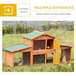image-Deluxe Fir Wood Rabbit Hutch 2-Tier Metal Guinea Pig Small Animal House Pawhut