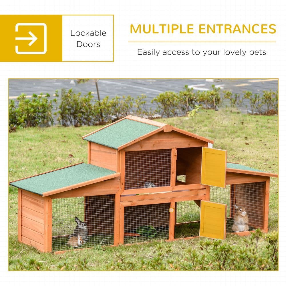 image-Deluxe Fir Wood Rabbit Hutch 2-Tier Metal Guinea Pig Small Animal House Pawhut