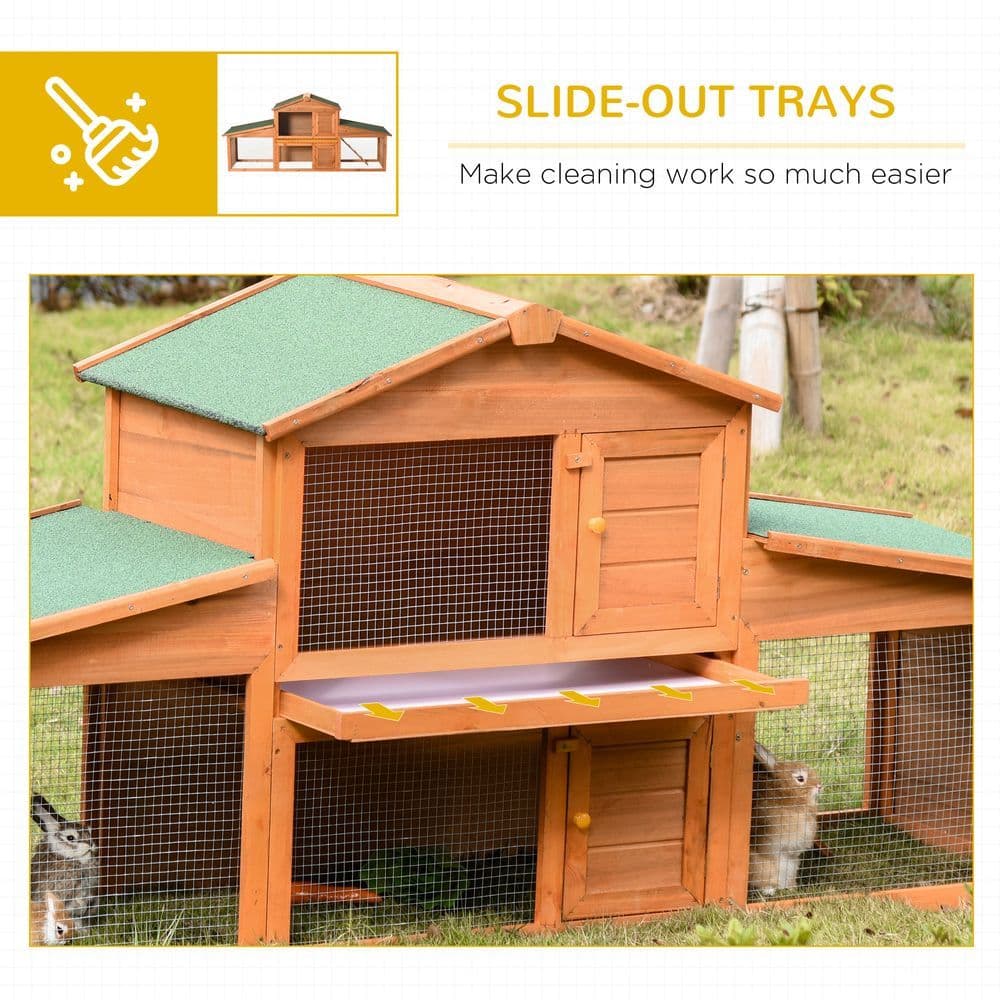 image-Deluxe Fir Wood Rabbit Hutch 2-Tier Metal Guinea Pig Small Animal House Pawhut