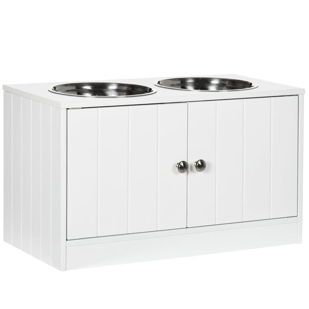 image-Raised Dog Bowls for Large Dogs Feeding Station Stand, Storage - White Pawhut