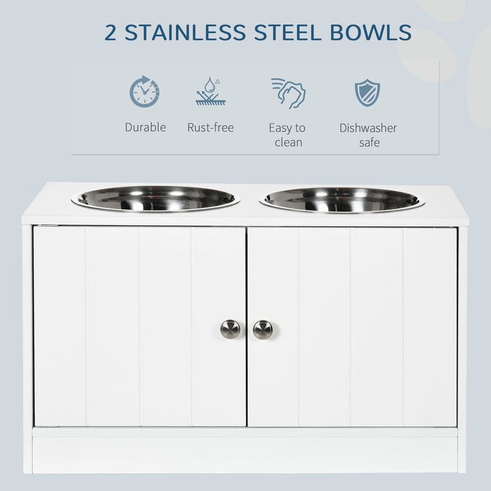 image-Raised Dog Bowls for Large Dogs Feeding Station Stand, Storage - White Pawhut