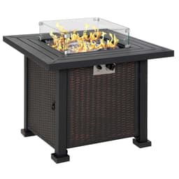 image-Outdoor Propane Gas Fire Pit Table Wind Screen & Glass Beads, Black Outsunny
