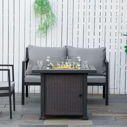 image-Outdoor Propane Gas Fire Pit Table Wind Screen & Glass Beads, Black Outsunny