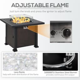 image-Outdoor Propane Gas Fire Pit Table Wind Screen & Glass Beads, Black Outsunny