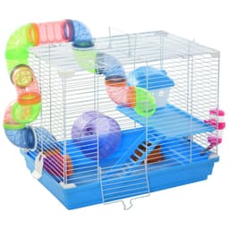 image-Hamster Cage Carrier Small Animal House w/ Exercise Wheels Tunnel Tube Pawhut